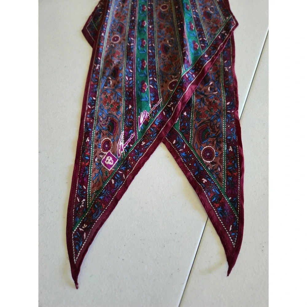 Vintage Anne Klein Silk Scarf Floral Paisley Stripe Burgundy